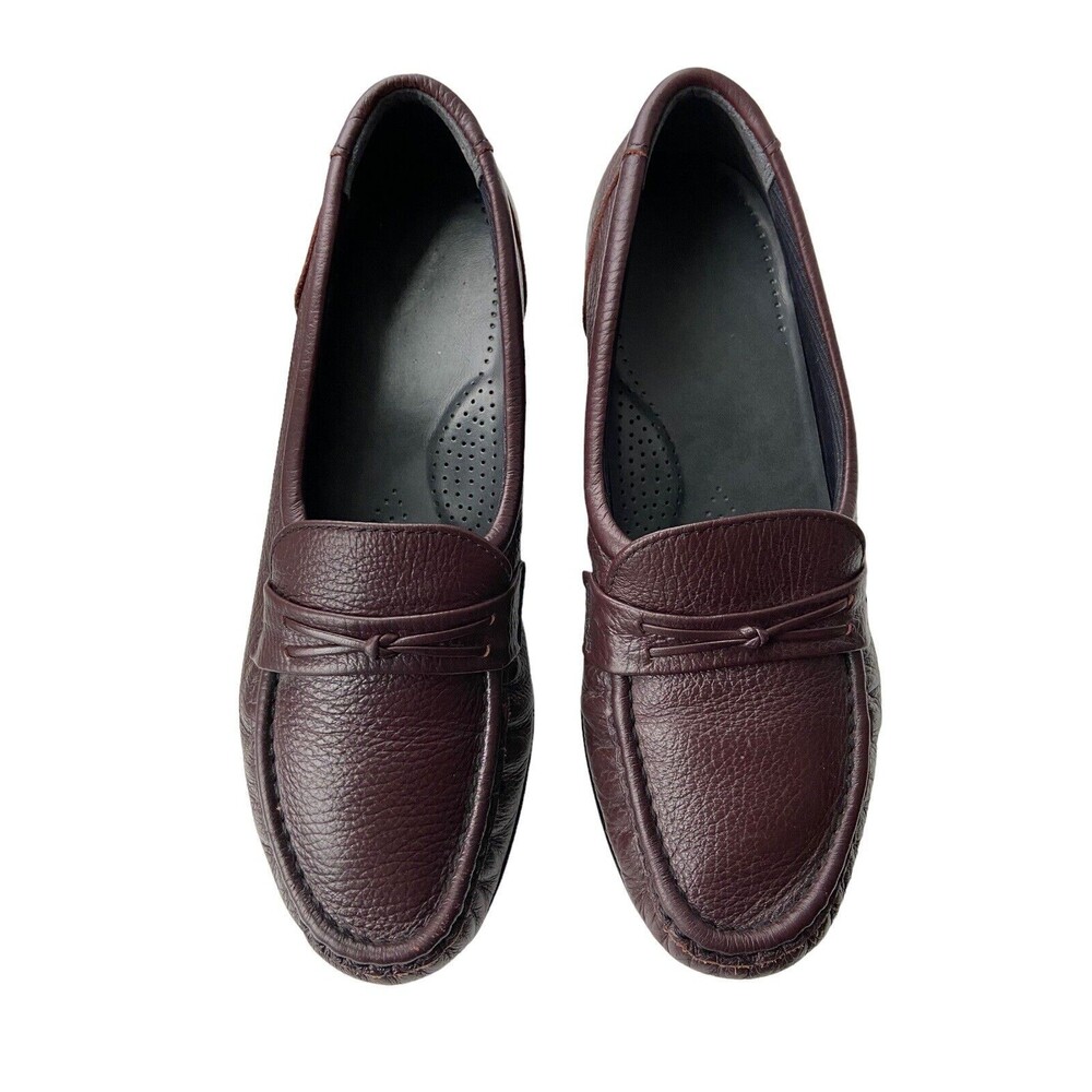 SAS Womens Easier Slip On Leather Loafers Size 7‎ Wine Red Comfort Moc Toe Wedge